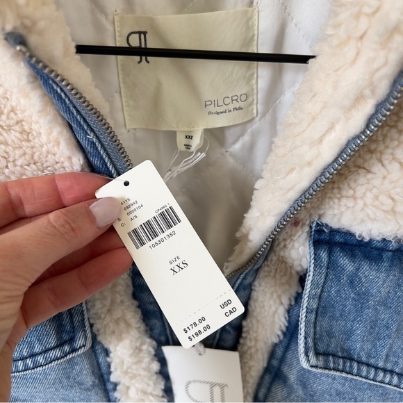 NWT Anthropologie Pilcro Sherpa Denim Mixed Utility Jacket in Cream and Blue - Picture 5 of 7